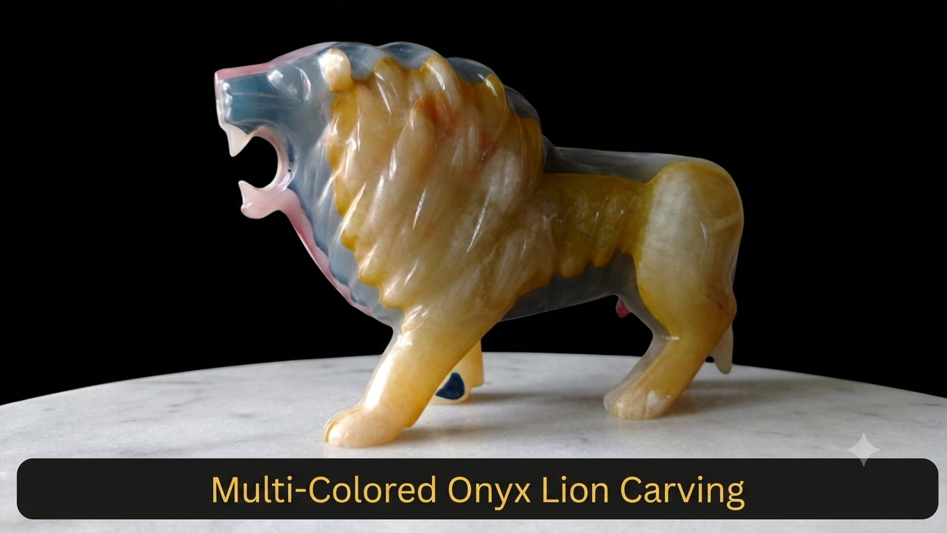 Onyx Lion Patchwork Sculpture – Handcrafted Natural Stone | Pakistani Onyx & Marble Handicraft | Pak Expo