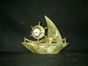 Green Onyx Ship Clock - handcrafted natural green onyx from Pakistan - Pak Expo