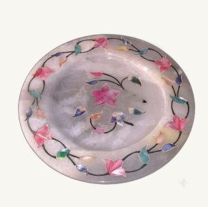 Inlay Work Carved Plate - handcrafted natural stone from Pakistan - Pak Expo
